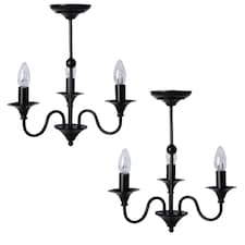 First Choice Lighting Pair of Black Matt 3 Light Ceiling Chandeliers Black
