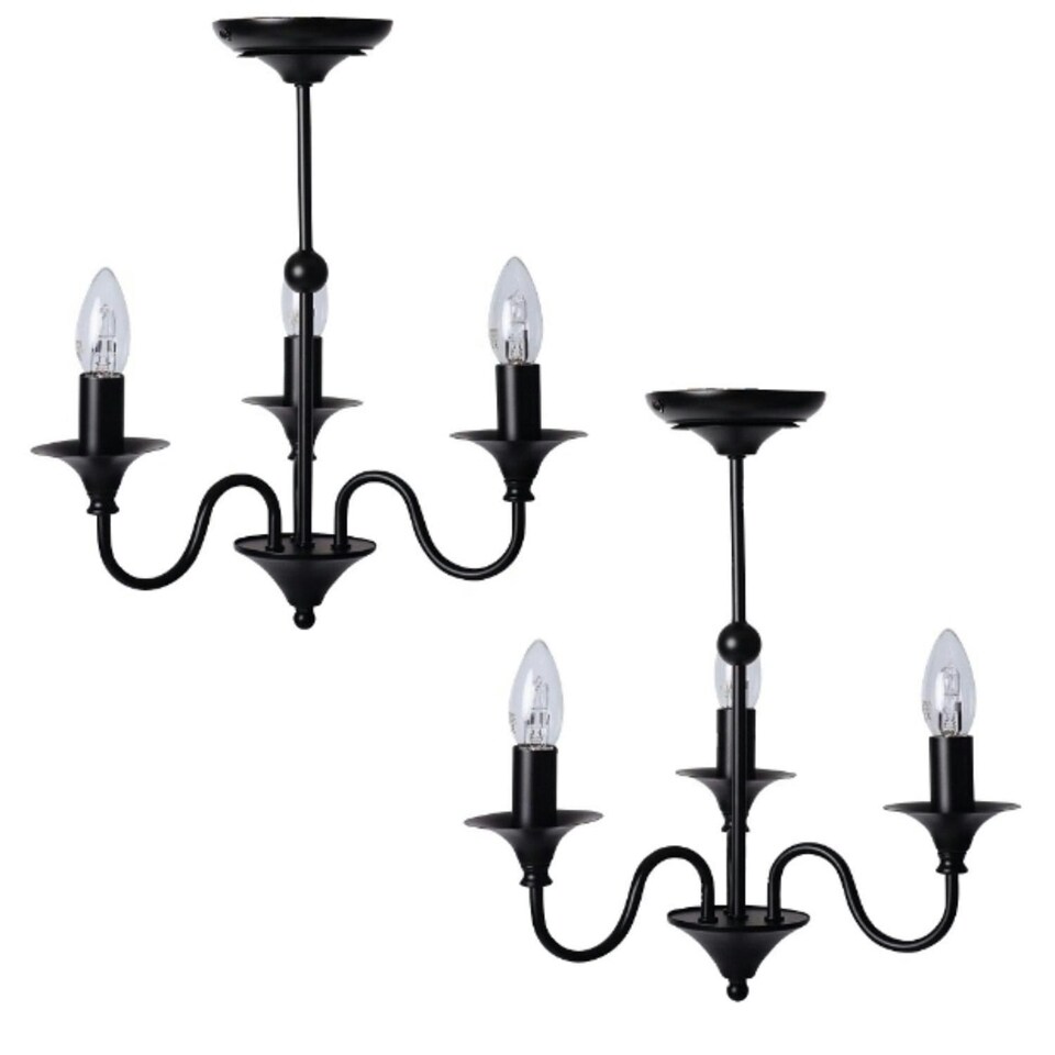 image 1 of First Choice Lighting Pair of Black Matt 3 Light Ceiling Chandeliers Black