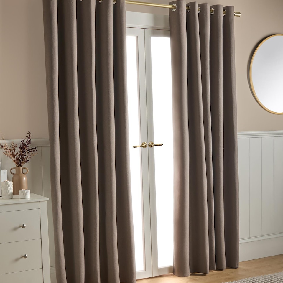 image 1 of OHS Woven Textured Blackout Eyelet Curtains - 90x90 inch | Brown | Mink