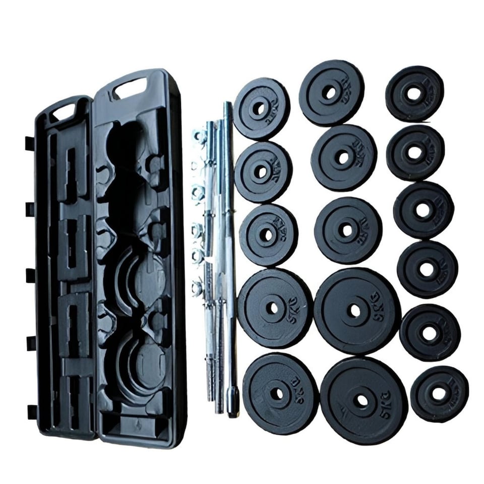 image 1 of 50KG Adjustable Dumbbell and Barbell Set, Cast Iron Spinlock Gym Weights