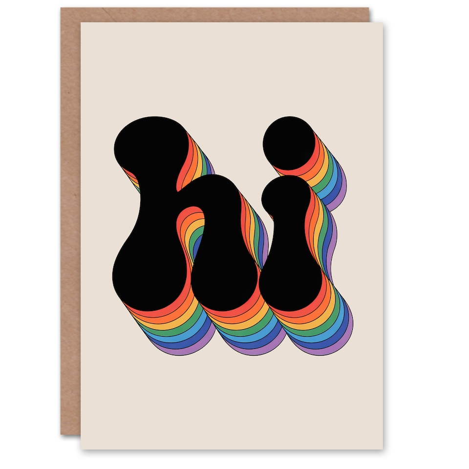 image 1 of Hi Vibrant Retro Rainbow Font Typography Word Thinking Of You Greeting Card