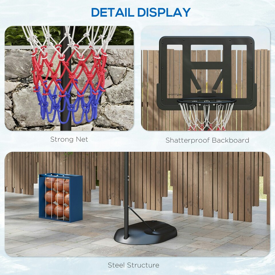 image 1 of SPORTNOW 1.7-2.3m Basketball Hoop and Stand w/ Weighted Base, Wheels - Black