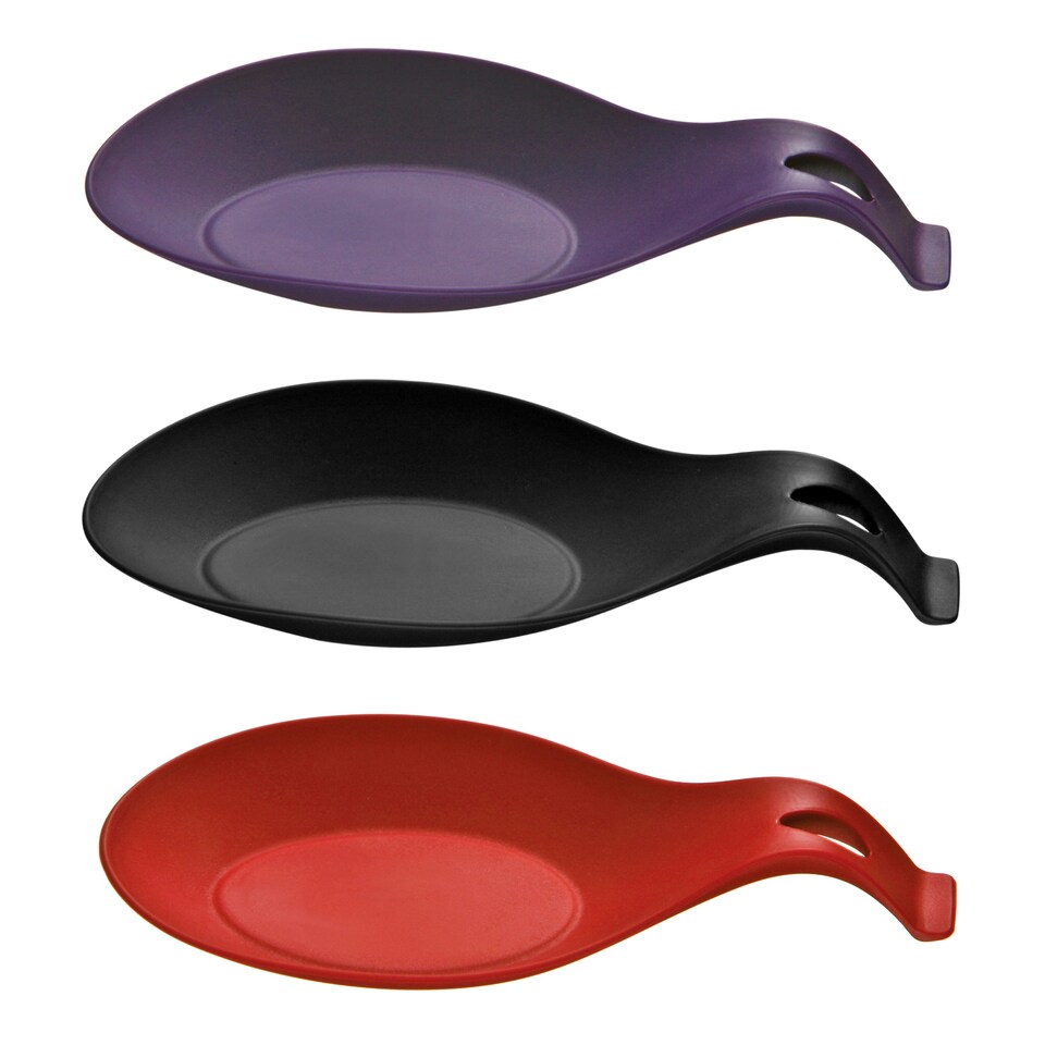 image 1 of Interiors by Premier Black Silicone Spoon Rest, Heat-Resistant Holder for Keeping Worktops Clean, Modern Red Design