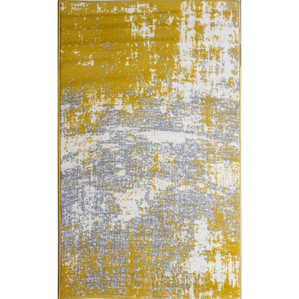 image 1 of KUKOON Yellow Ochre Grey Distressed Abstract Living Area Rug 240cm x 330cm