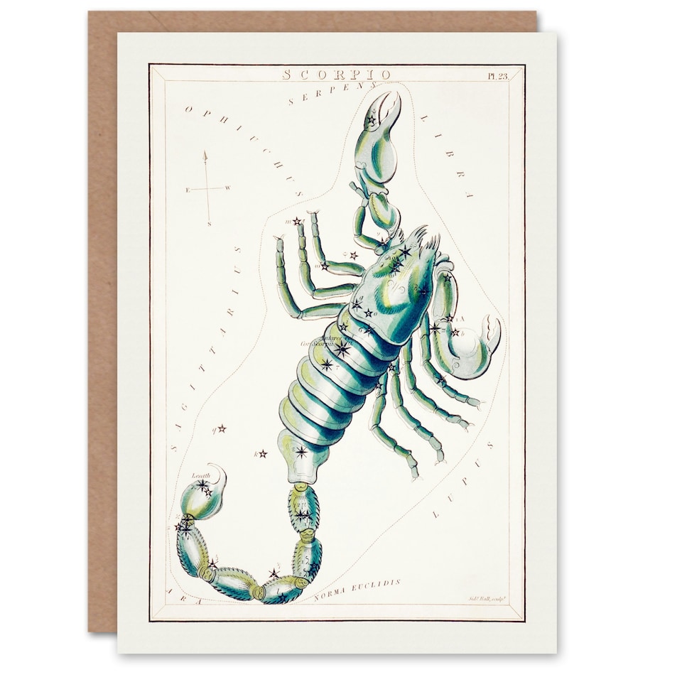 image 1 of Sidney Hall Art Card Astronomical Chart Illustration of Scorpio