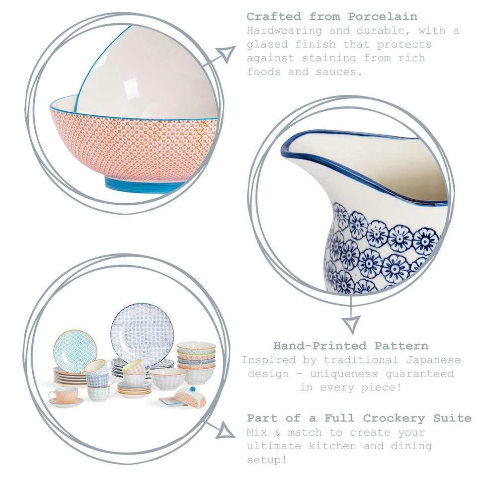 image 1 of Nicola Spring 12 Piece Hand-Printed Cappuccino Cup & Saucer Set - 250ml - 6 Colours