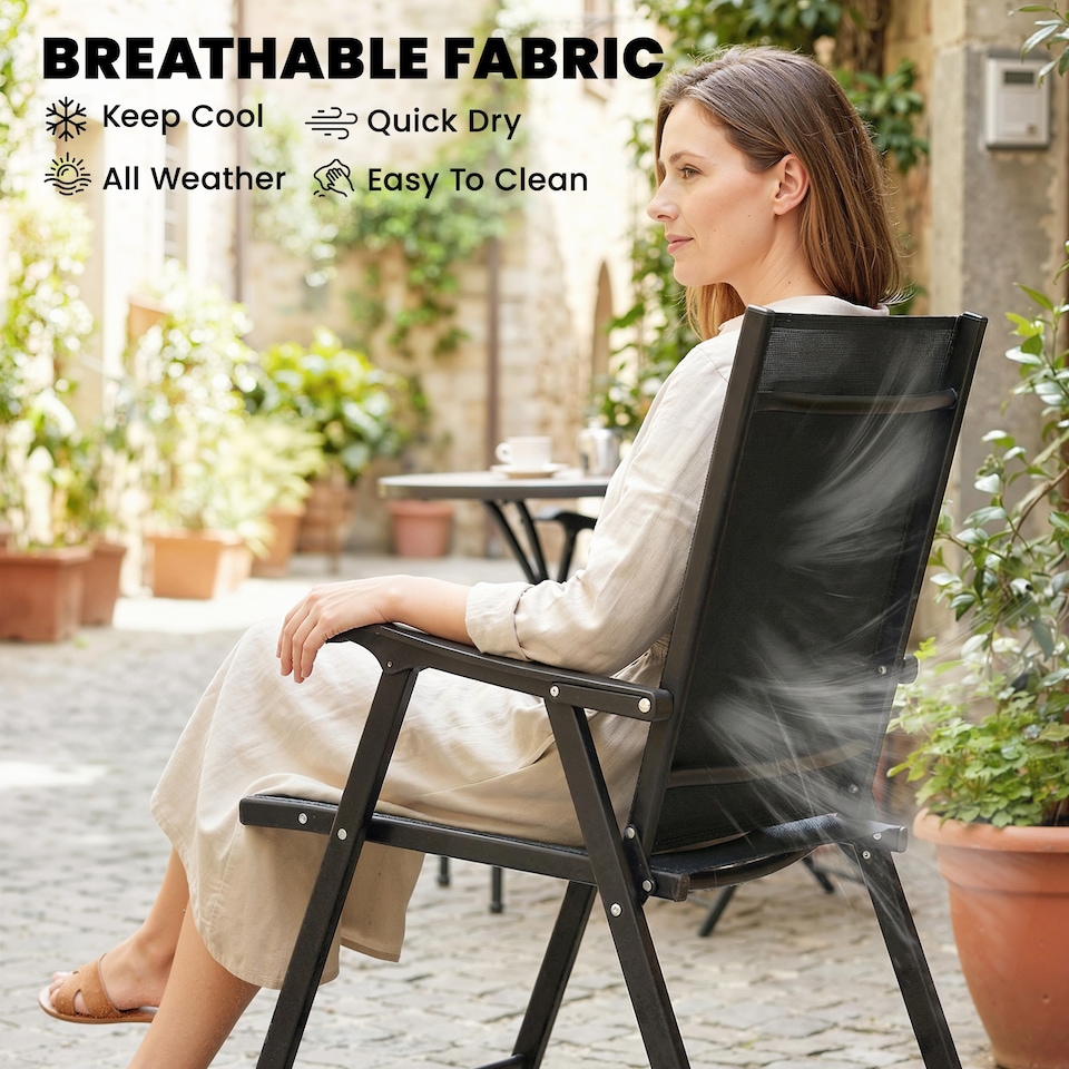 image 1 of Outsunny Folding Garden Chairs Set with High Back, Armrests | Black | Black | Not provided