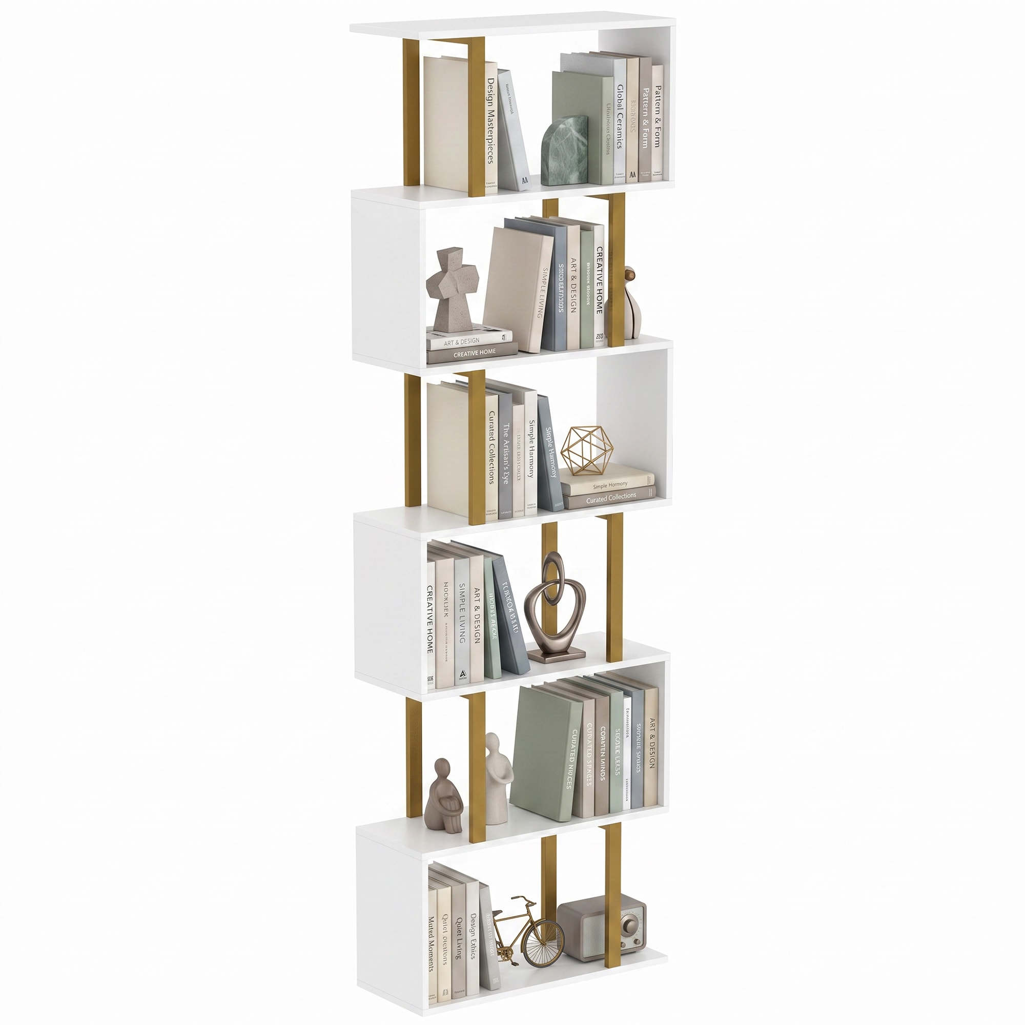 HOMCOM S-Shaped Bookshelf, 5-Tier Bookcase with Anti-Tip Strap