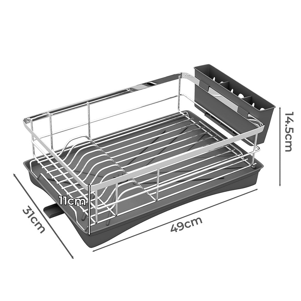image 1 of Toque Dish Drainer Drying Rack Stainless Steel Plate Cutlery Holder Drip Tray Grey