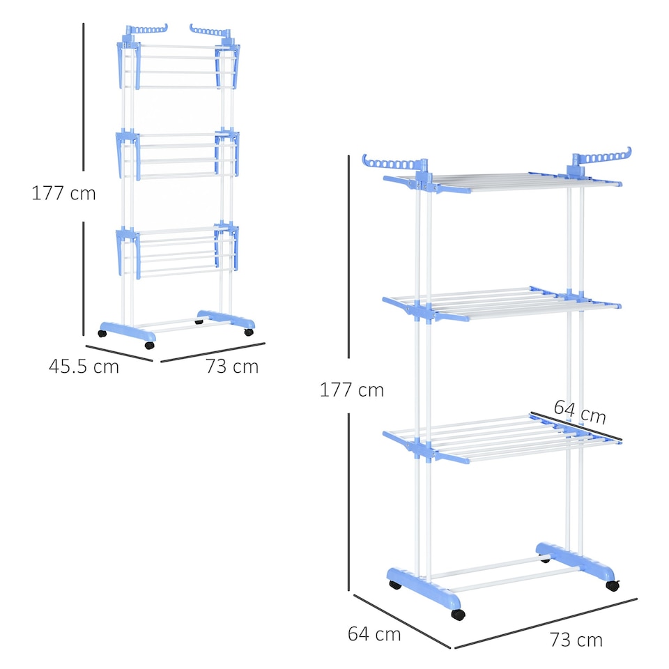 image 1 of HOMCOM Foldable Clothes Drying Rack Steel Garment with Casters Blue