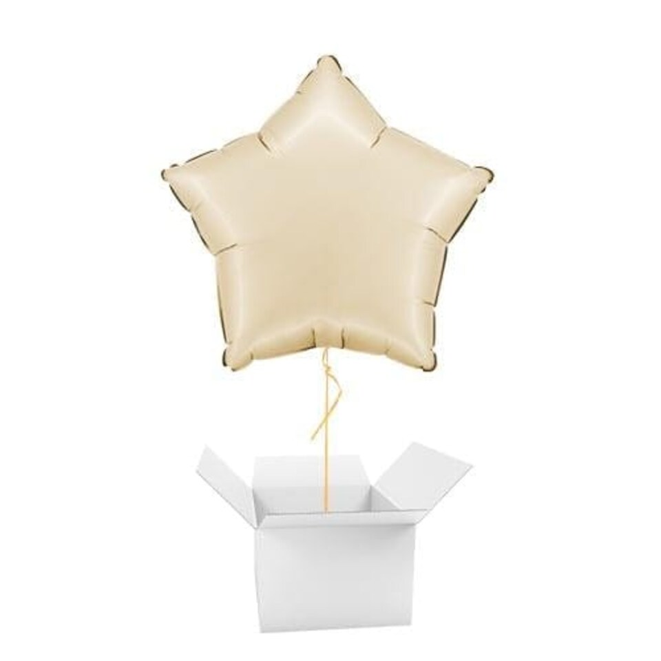 Satin Cream Star Foil Helium Balloon - Inflated Balloon in a Box | Cream