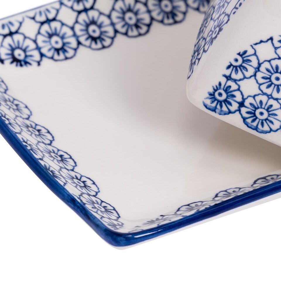 image 1 of Nicola Spring Hand-Printed Butter Dish - 18.5 x 12cm - Navy | Blue | Blue