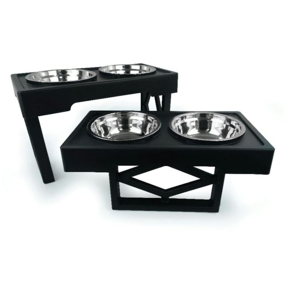 image 1 of HugglePets Adjustable Pet Dog Double Diner Black