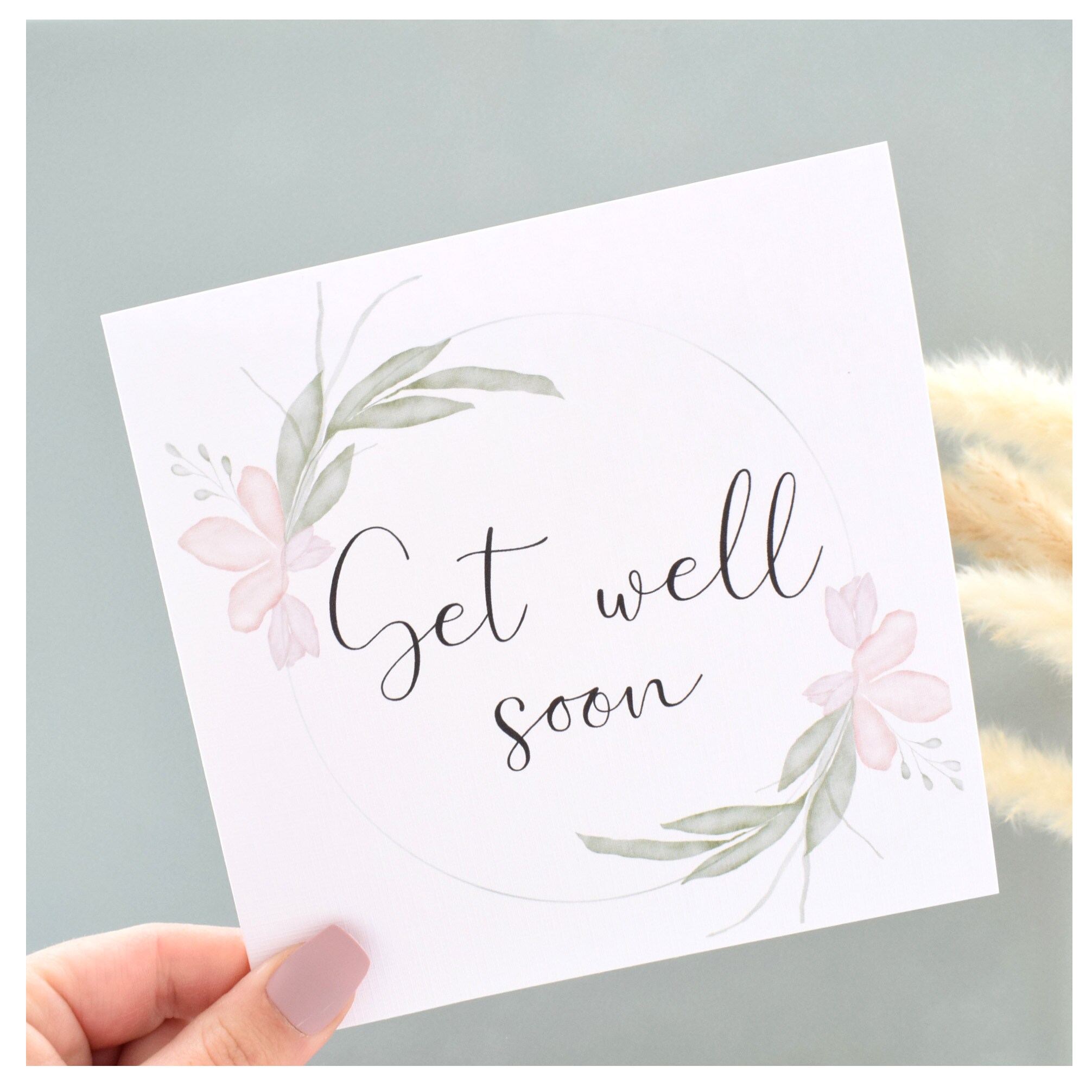 Amaya Rose Ltd Get Well Soon Greeting Card Elegant Neutral Botanical Modern Neutral in White | Size: 1 Pack