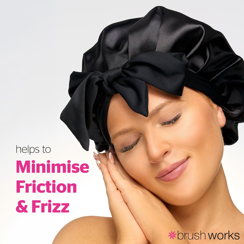 image 1 of Brushworks Double Layer Satin Hair Bonnet - Black
