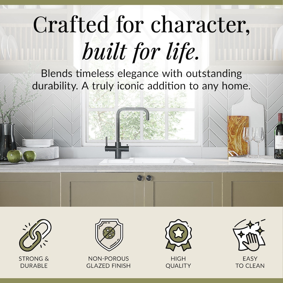 image 1 of Balterley Fireclay 1.5 Bowl Right Hand Undermount Kitchen Sink & Overflow | White | White | 1