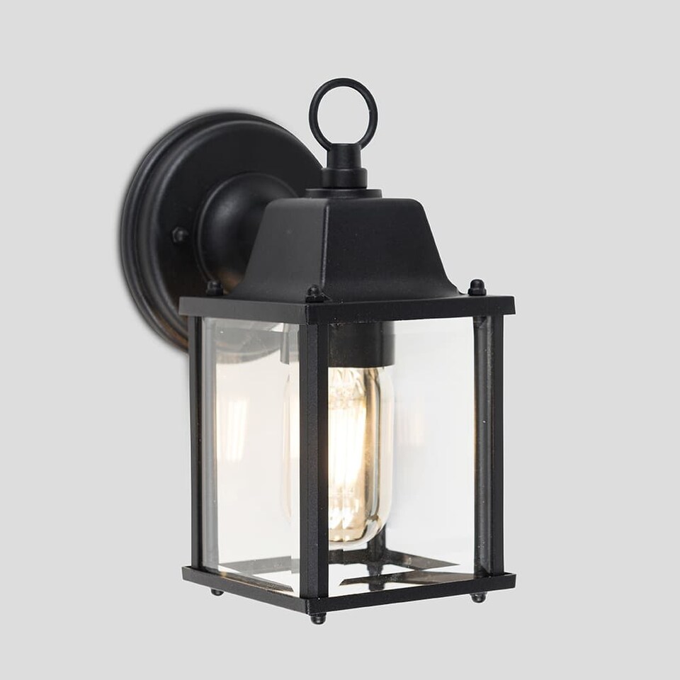 image 1 of ValueLights Allgreave Black Metal and Glass Outdoor Security Wall Light Lantern