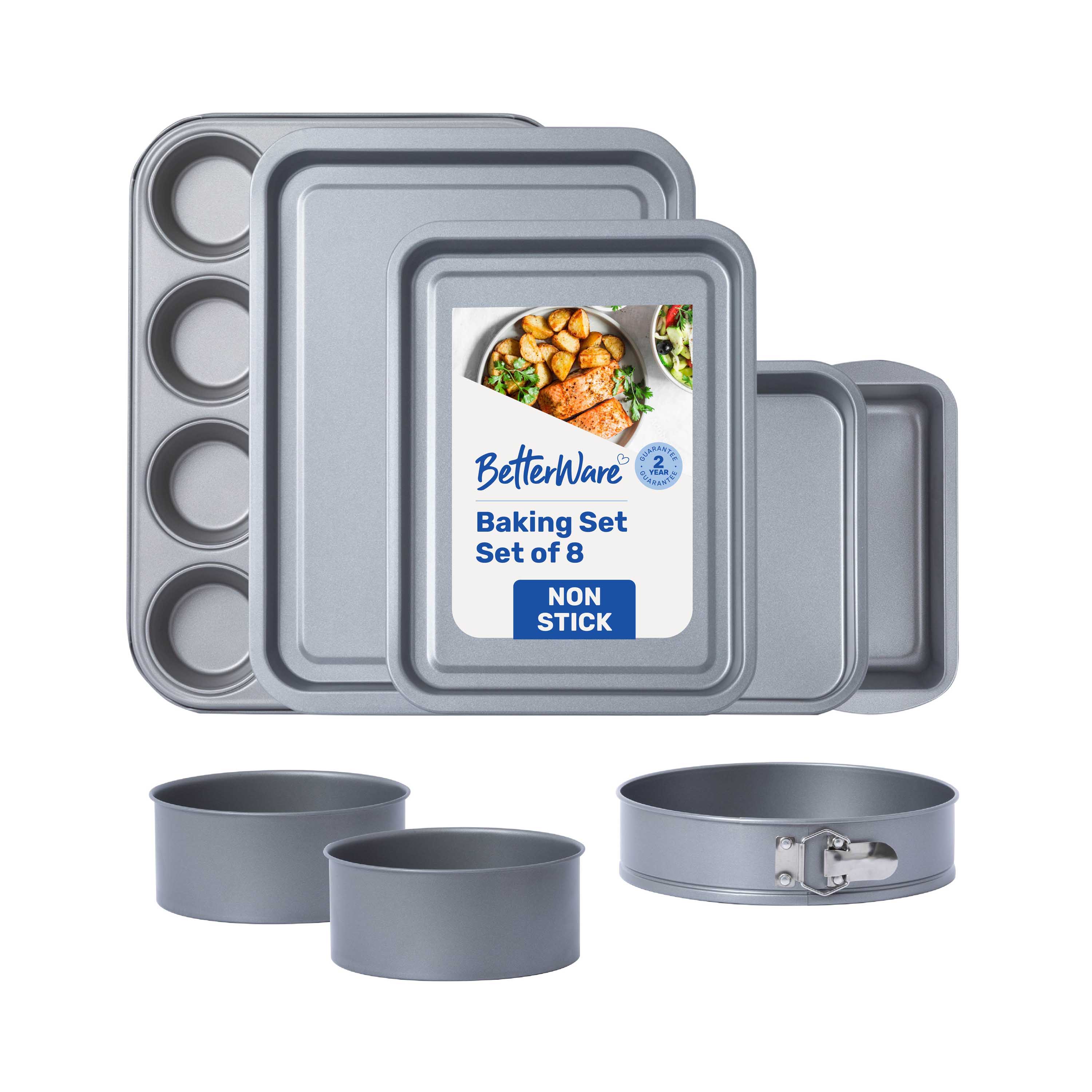 Betterware Essentials Non-Stick 8 Piece Baking Set in Silver