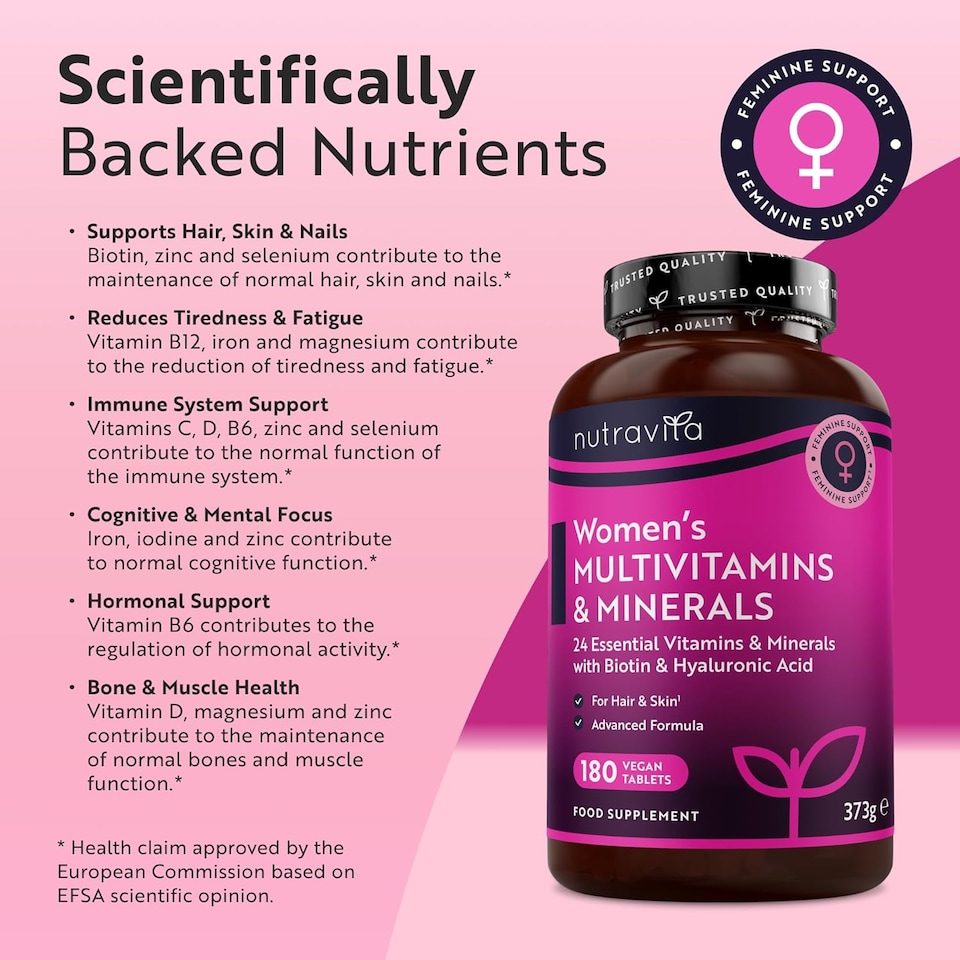 image 1 of Nutravita Women's Multivitamins and Minerals - 24 Essential Active Vitamins and Minerals with Hyaluronic Acid - Made in The UK - 180 Vegan Tablets