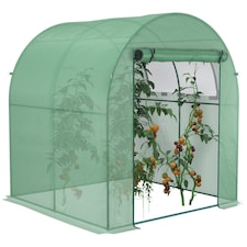 Outsunny Walk in Polytunnel Greenhouse with Roll-up Window and Door, Green