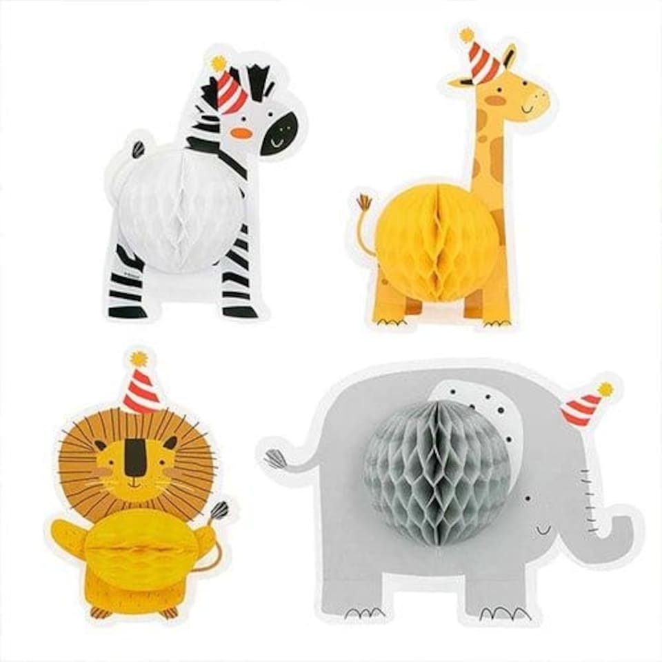 image 1 of Safari Animals Paper Honeycomb Table Decorations - Pack of 4