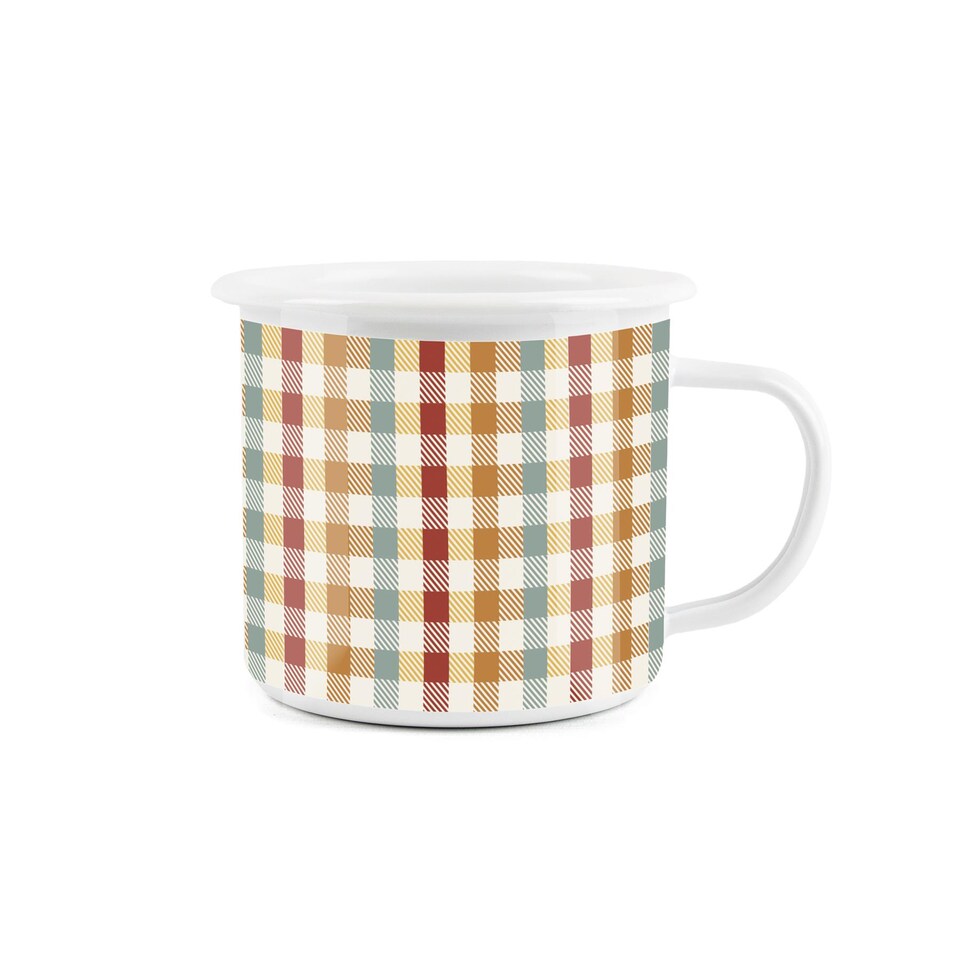 image 1 of Multi Colour Gingham Print Enamel Mug