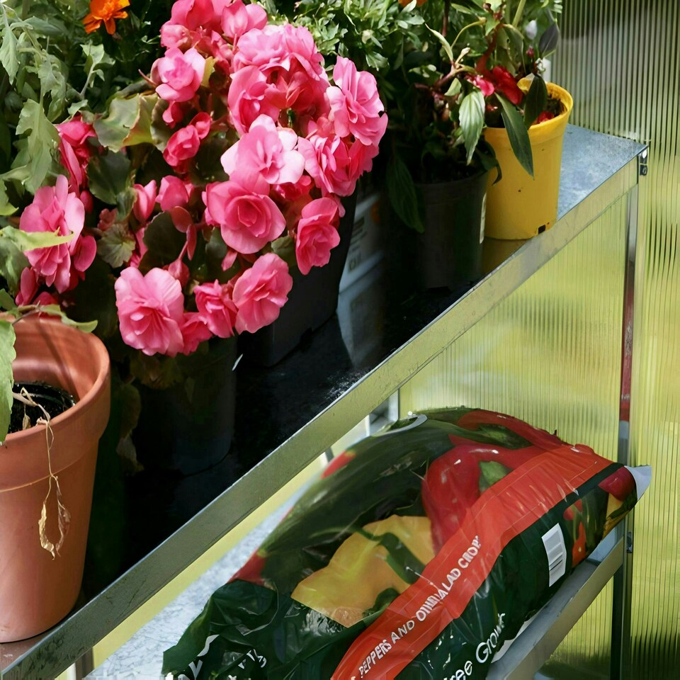 image 1 of Lacewing Twinpack Traditional 2 Tier Greenhouse Staging Shelving Bench in Silver 119cm