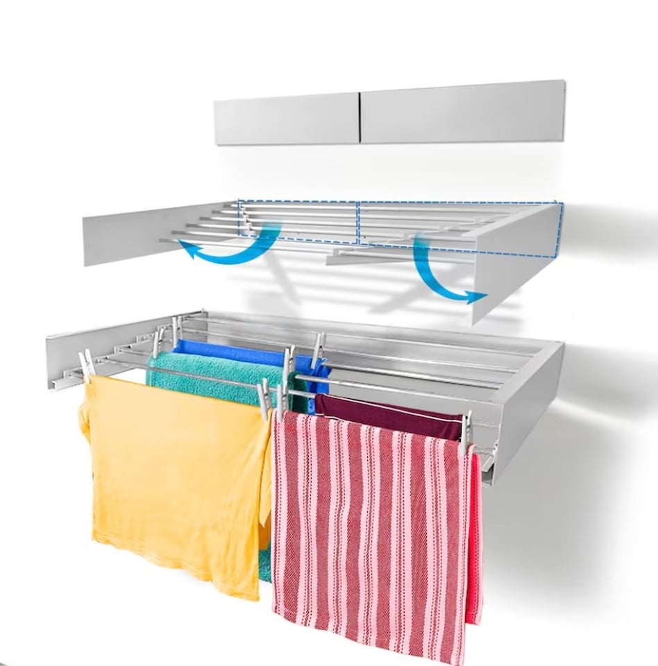 image 1 of Groundlevel Wall Mounted Indoor And Outdoor Folding Laundry Clothes Drying Rack