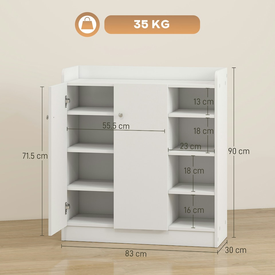 image 1 of HOMCOM Shoe Storage Cabinet Footwear Rack Stand w/Adjustable Shelves White