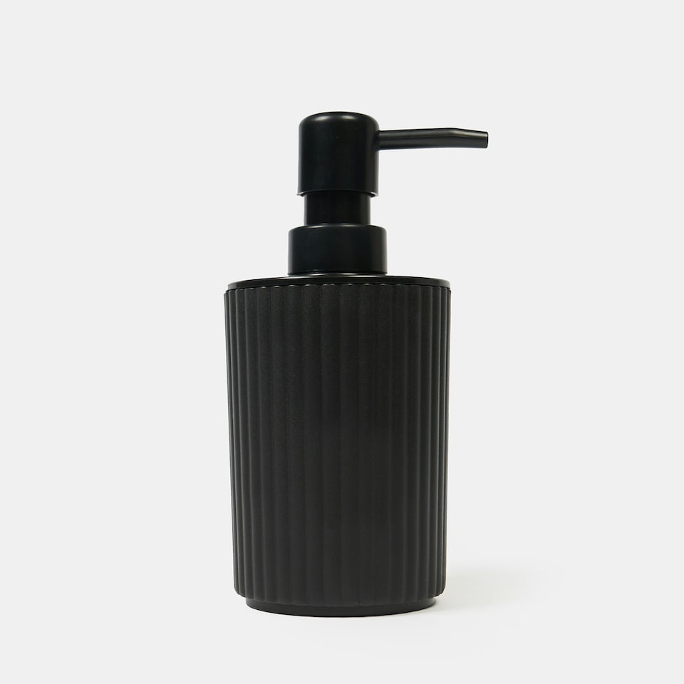 image 1 of OHS 4 Piece Ribbed Bathroom Set Soap Dish Dispenser Toothbrush Holder Tumbler Toilet Brush Accessories Organiser - Black