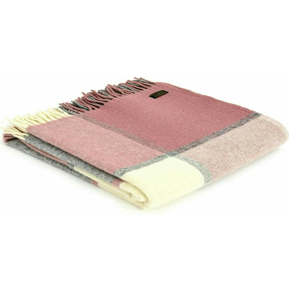 image 1 of Lifestyle Block Check Throw/Blanket - Charcoal/Dusky Pink