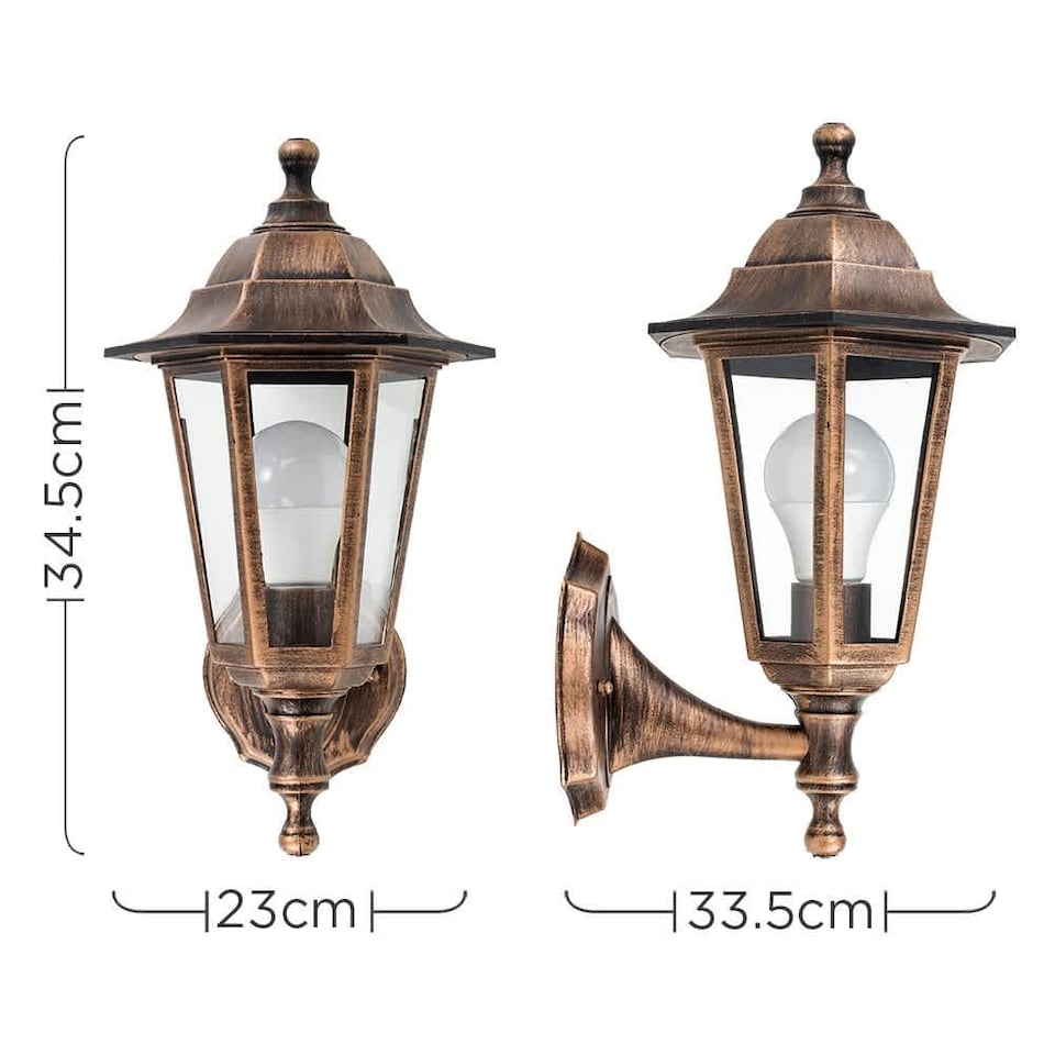 image 1 of ValueLights Antique Brass Mayfair Outdoor Wall Lantern & Bulb | Gold