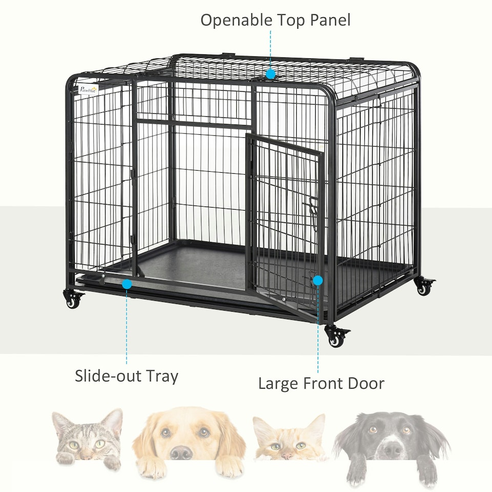image 1 of PawHut 78x109cm Metal Dog Cage Kennel w/ Locking Door & Wheels Large Pets