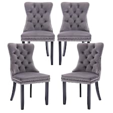 Romsey Set of 4 Modern Velvet Dining Chairs with Solid Oak Legs