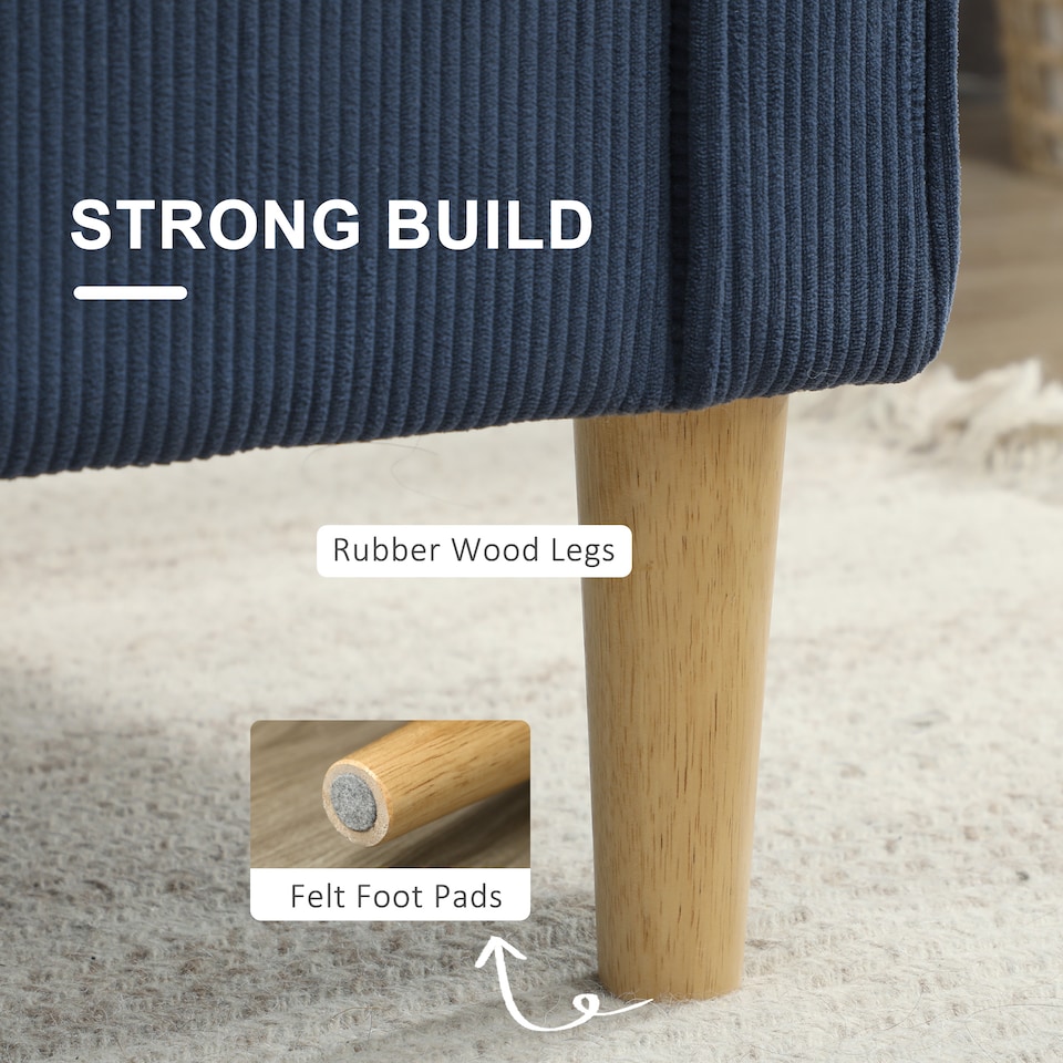 image 1 of HOMCOM 2 Seater Sofa with Storage, Compact Loveseat Sofa with Solid Wood Legs, Corduroy Small sofa Settee for Living Room, Bedroom, Home Office, 117 x 63 x 79cm, Blue | Blue | One Size