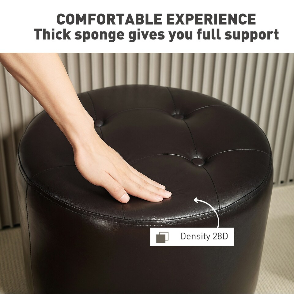image 1 of HOMCOM Swivel Foot Stool PU Footstool with Thick Padding Brown Brown