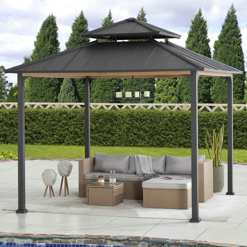 image 1 of Sunjoy 3m x 3m Steel Garden Gazebo Pavilion, Anthracite