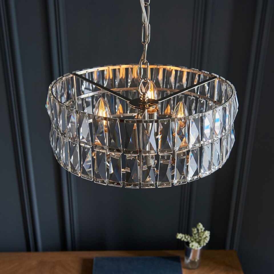 image 1 of Clifton 3 Light Multi Arm Lamp Ceiling Pendant Bright Nickel