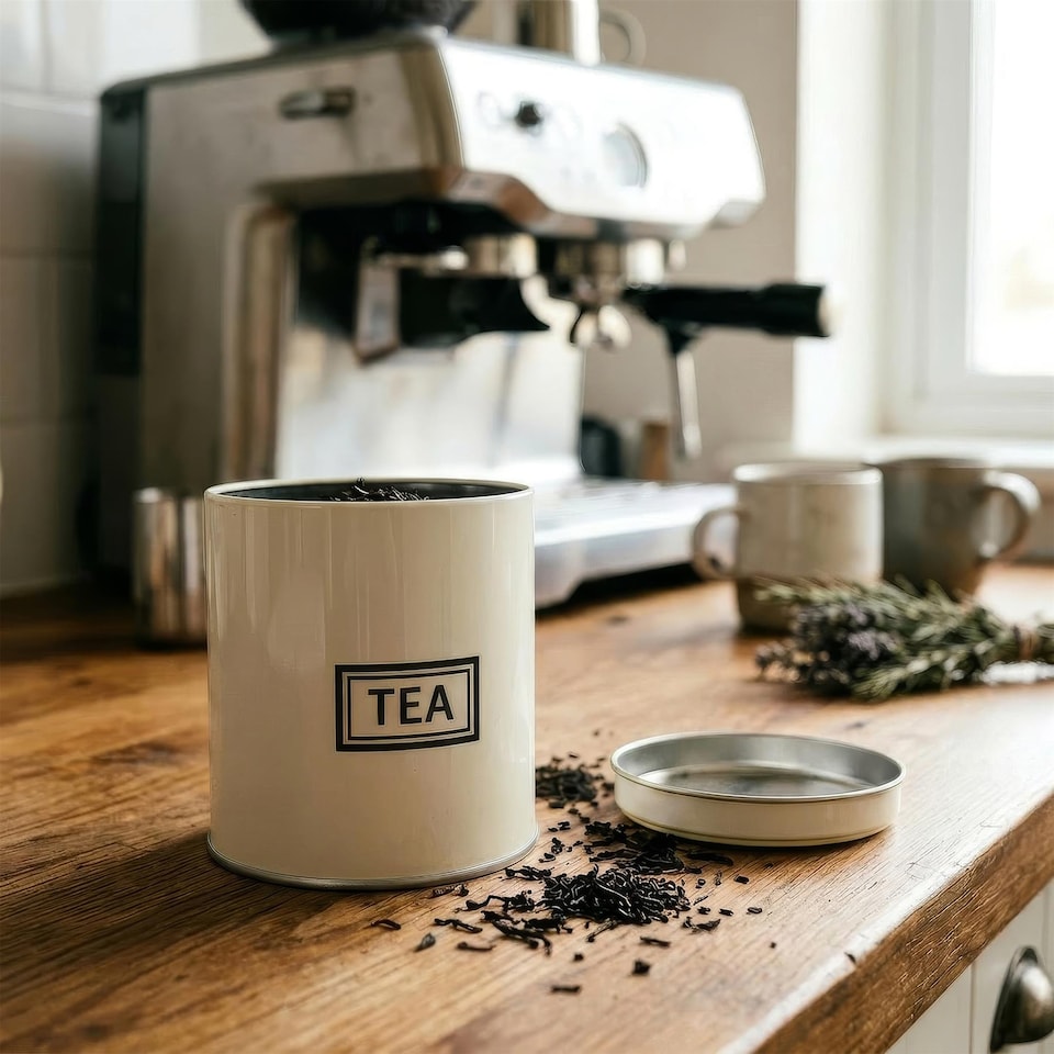 image 1 of Harbour Housewares 3pc Tea Coffee Sugar Canister Set - Round Metal Airtight Kitchen Canister Tin Pots
