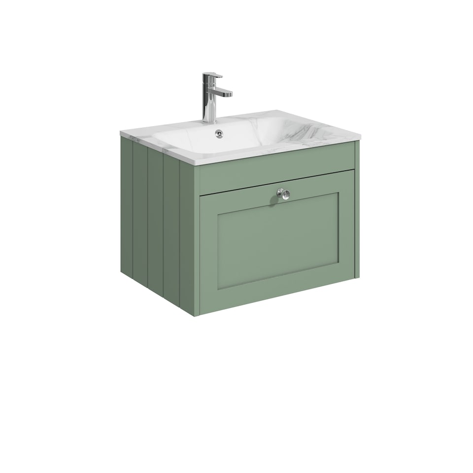 image 1 of Balterley Wall Hung 1 Drawer Unit with Stone Basin 1 Tap Hole | Green | 431 x 600 x 453mm