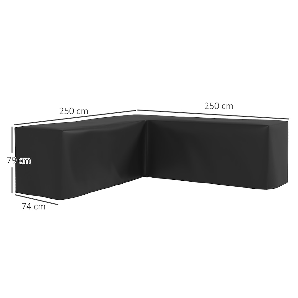image 1 of Outsunny L-Shaped Rattan Corner Sofa Cover Waterproof Oxford Fabric 250x250x79cm | Black | Black | 250L x 250W x 79Hcm