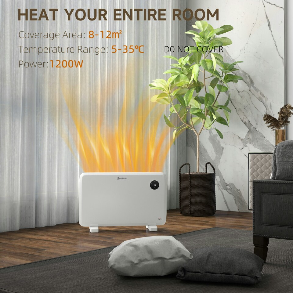 image 1 of HOMCOM Electric Convector Heater, Quiet Space Heater w/ LED Display, White