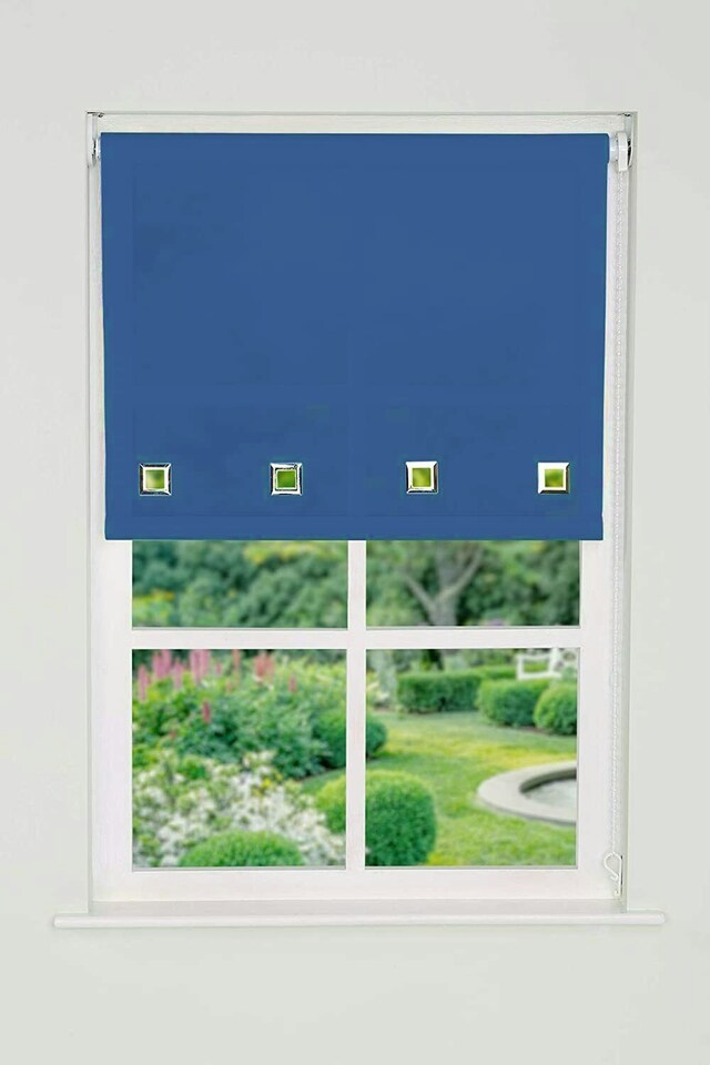 image 1 of 90cm Blue Square Eyelet Edge Roller Blind | Blue | Blue