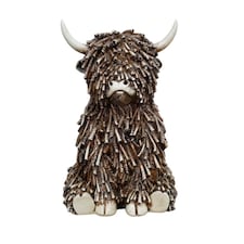 Highland Cow Twig Sitting Ornament 25cm Brown
