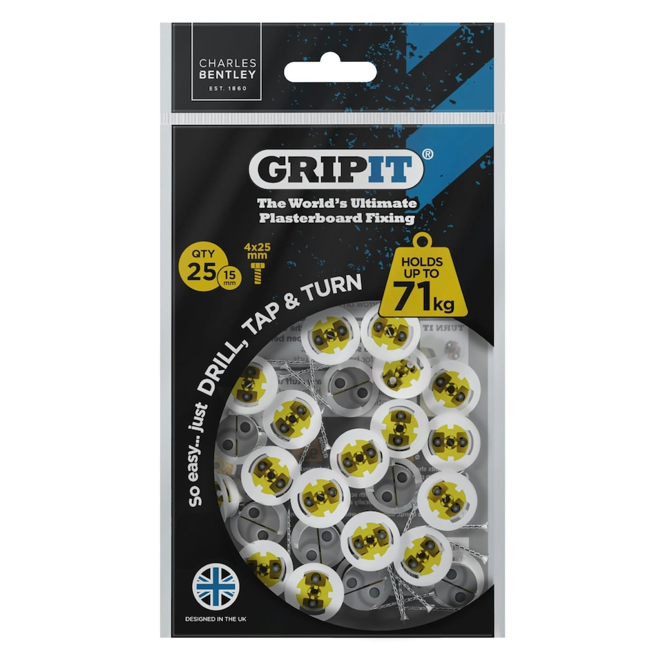 image 1 of Gripit 15mm Plasterboard Fixing Stud Wall Anchor Max 71kg - Yellow - 25 Pack