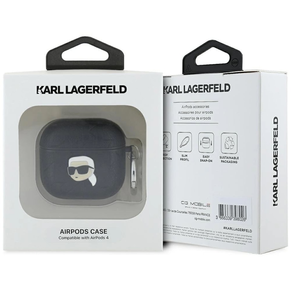 image 1 of Karl Lagerfeld Monogram Karl Head Case for AirPods 4 Black - KLA4PGKIPK