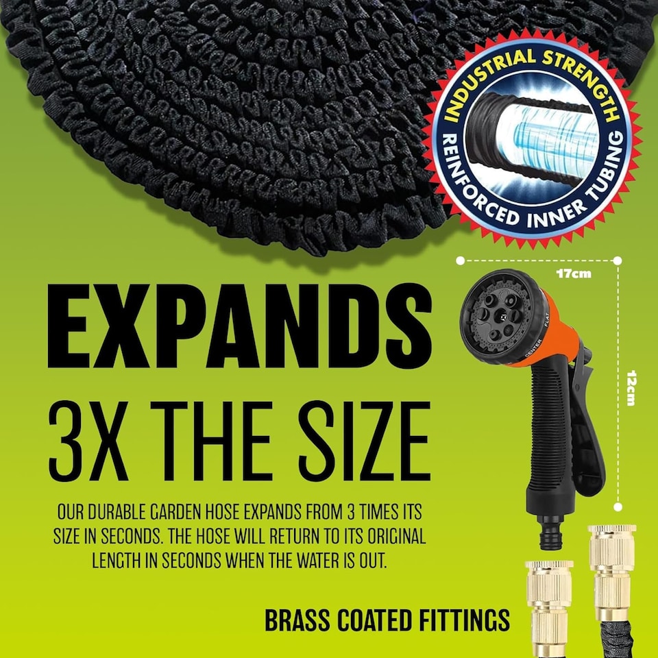 image 1 of 150ft Black Garden Snake Hose Expandable Flexible Hose Pipe & Spray Gun