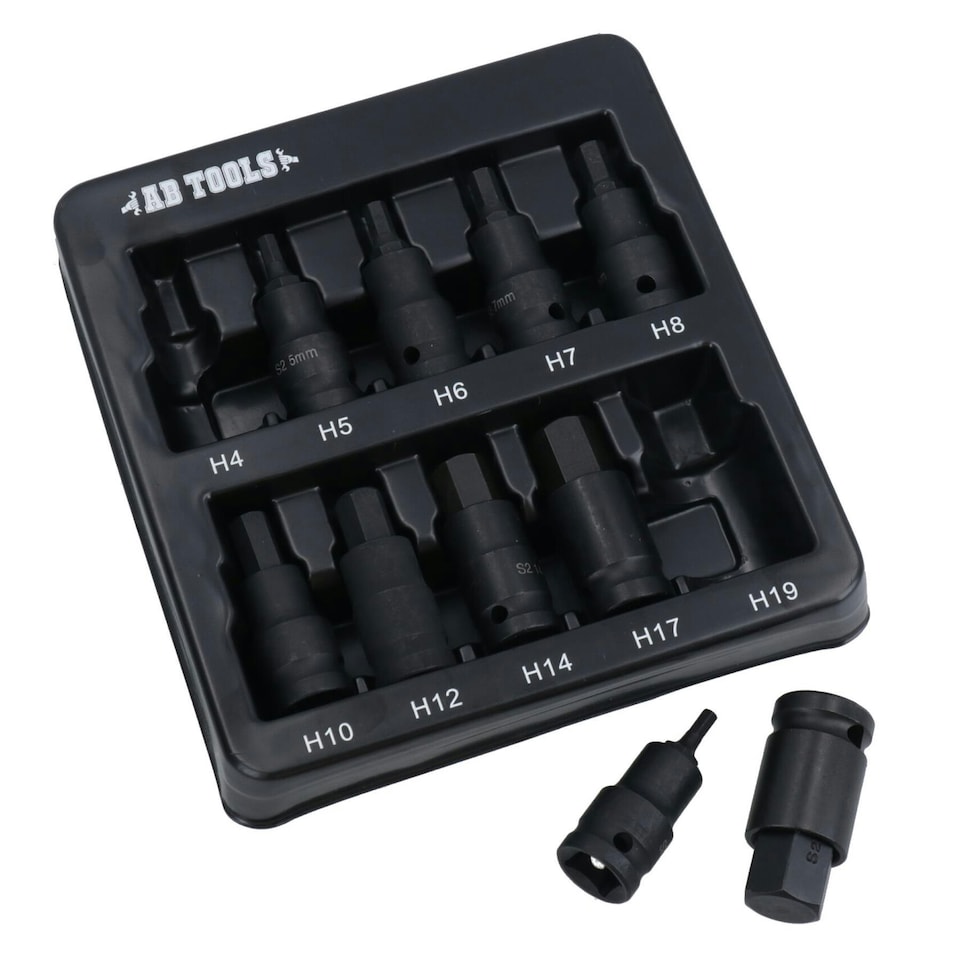 image 1 of Metric Impacted Short Stubby Hex Allen Key Sockets 1/2" Drive 4 - 19mm 10pc