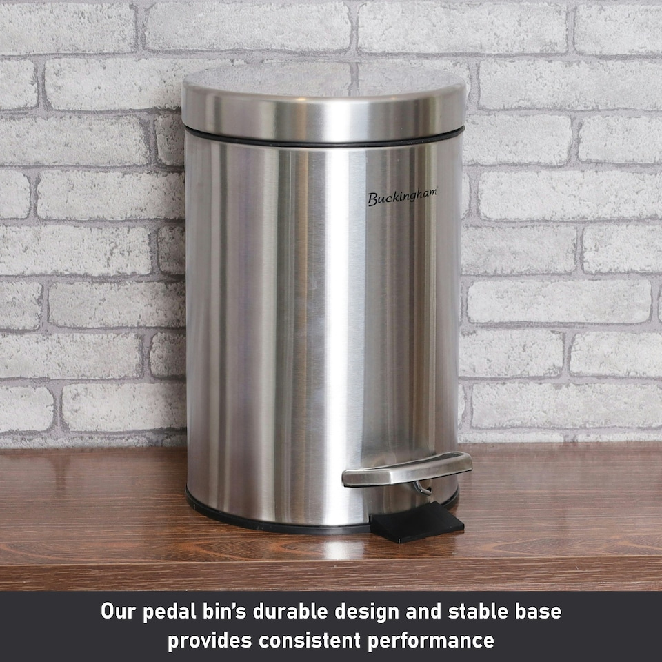 image 1 of Buckingham Stainless Steel Soft Closing Round Pedal Waste Bin 5 Litre , Brushed Finish