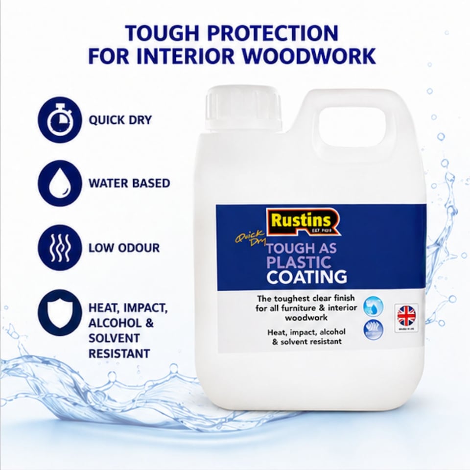image 1 of Rustins Quick Dry Tough As Plastic Coating Hard Wearing Clear Varnish 1L